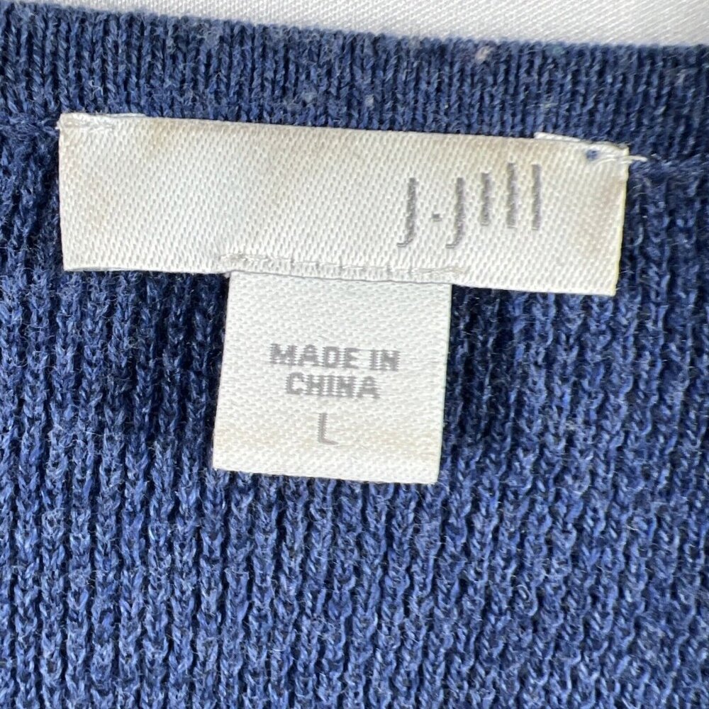 J Jill Sweater Size Large Solid Blue Pullover Tie Long Sleeve Cotton Blend Knit - Picture 3 of 7